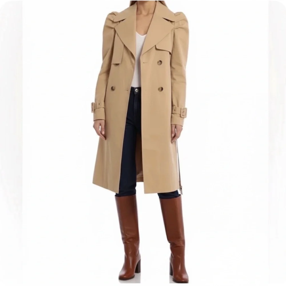 Avec Les Filles -women’s Tan trench coat belted double breast cotton blend SZ XS - Picture 1 of 9